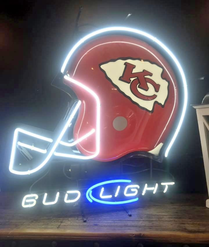 New Kansas City Chiefs Bud Light Helmet Bar Pub Light Lamp Neon Sign 24"x20" 