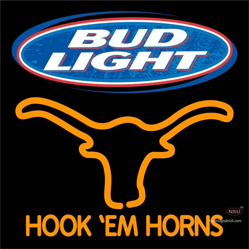 Bud Light Logo Texas Longhorns Hook EM Horns Neon Sign Neon Light