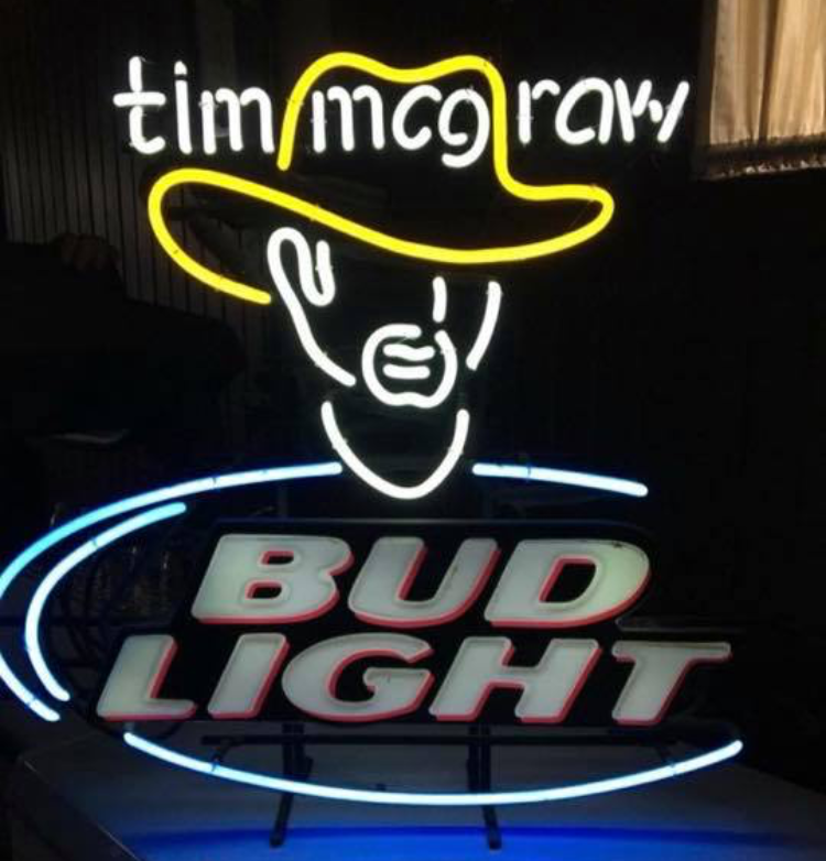 New Bud Light Tim Mcgraw Music Beer Pub Bar Neon Light Sign 19"x15"