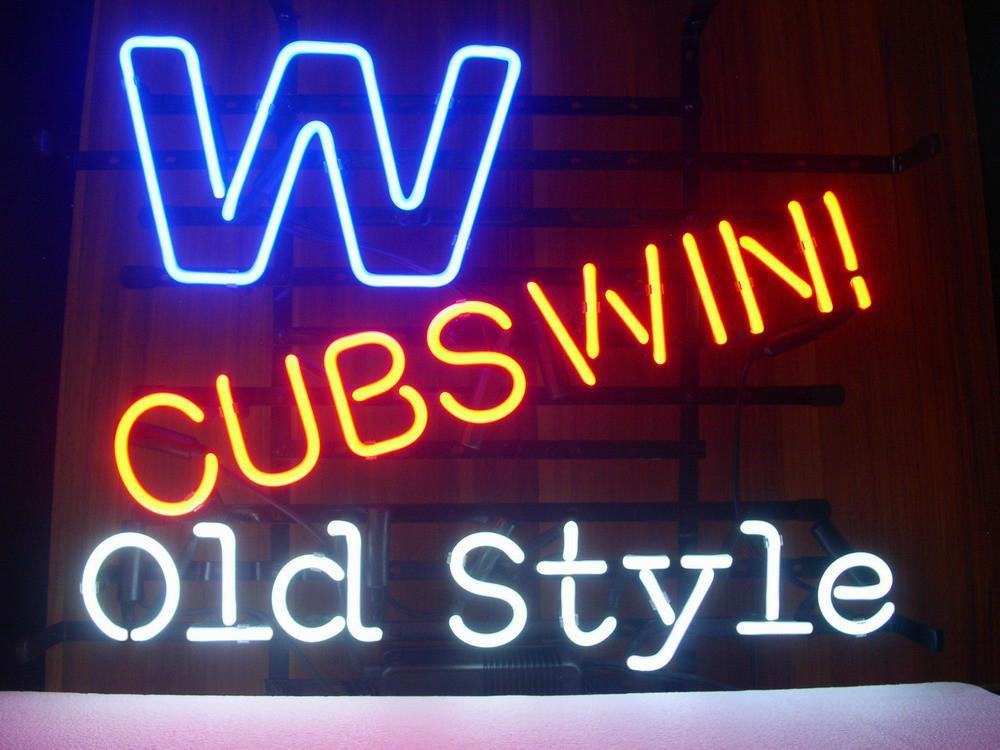 Les Cubs de Chicago remportent W Old MLB Sports Neon LOGO Real