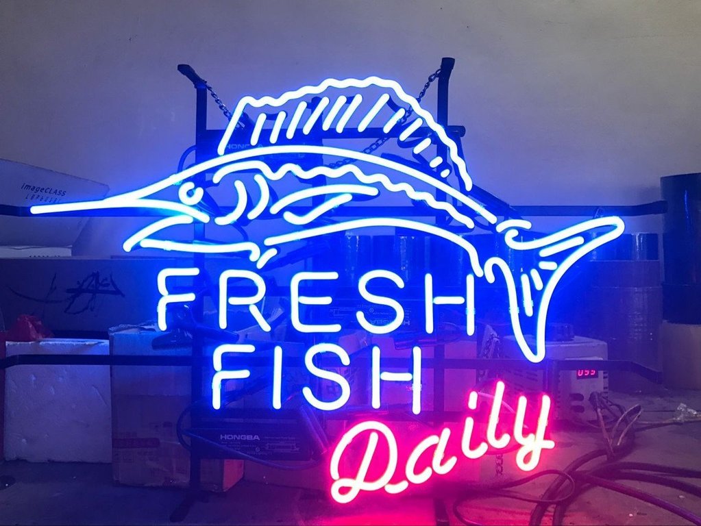Fresh Fish Daily Neon Sign with acrylic backing