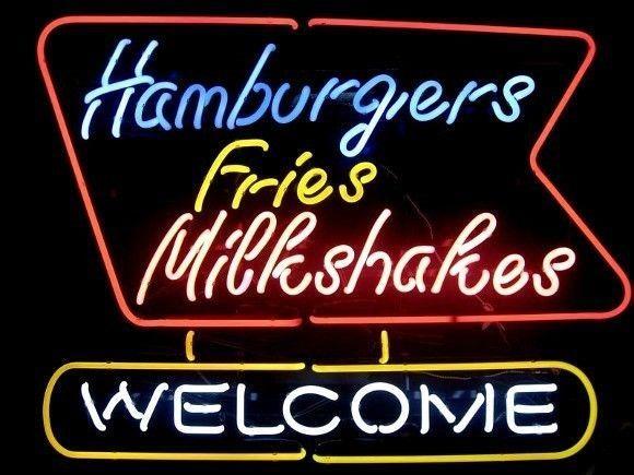 Hamburgers Fries Milkshakes Welcome Neon Sign Neon Light