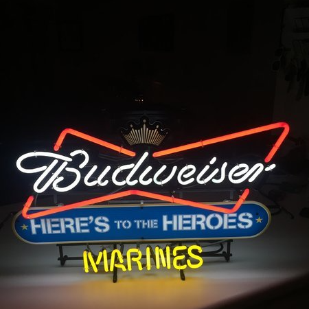 Budweiser Marines Neon Bar Sign Here's to the Heroes