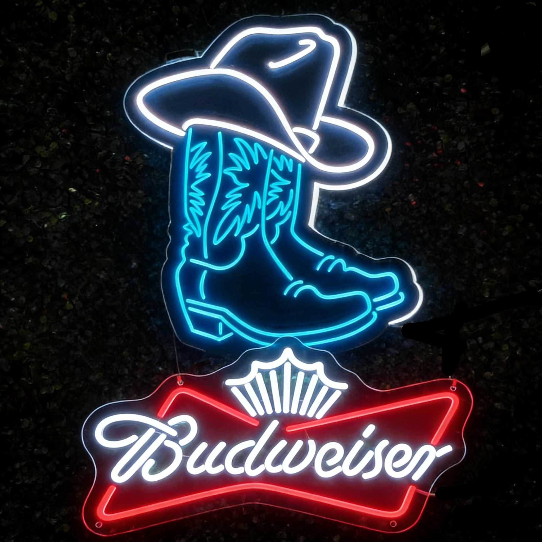 Budweiser Cowboy Boots Rodeo Hat Neon Sign Neon Light
